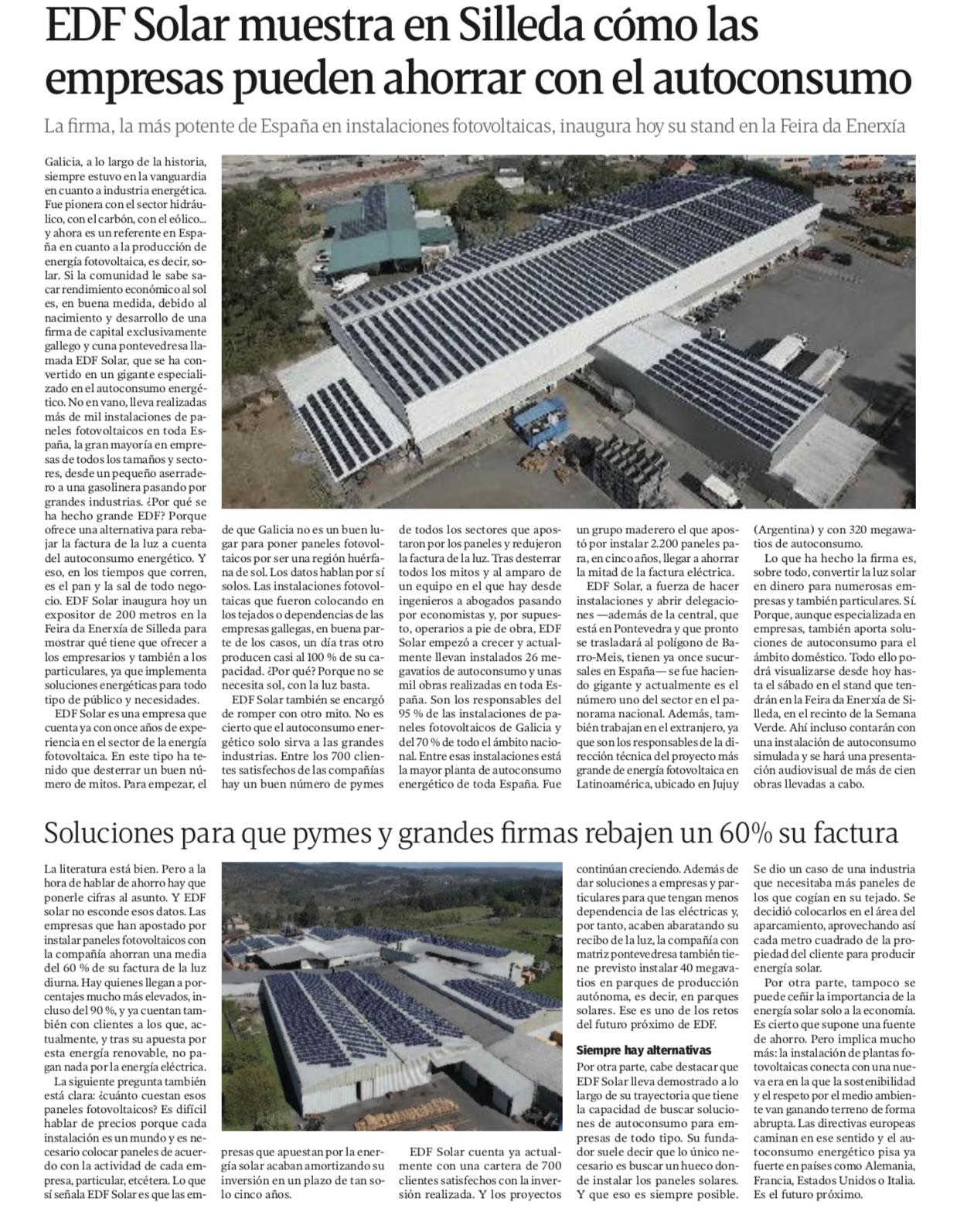 Articulo especial sobre Eidf Solar en La Voz de Galicia